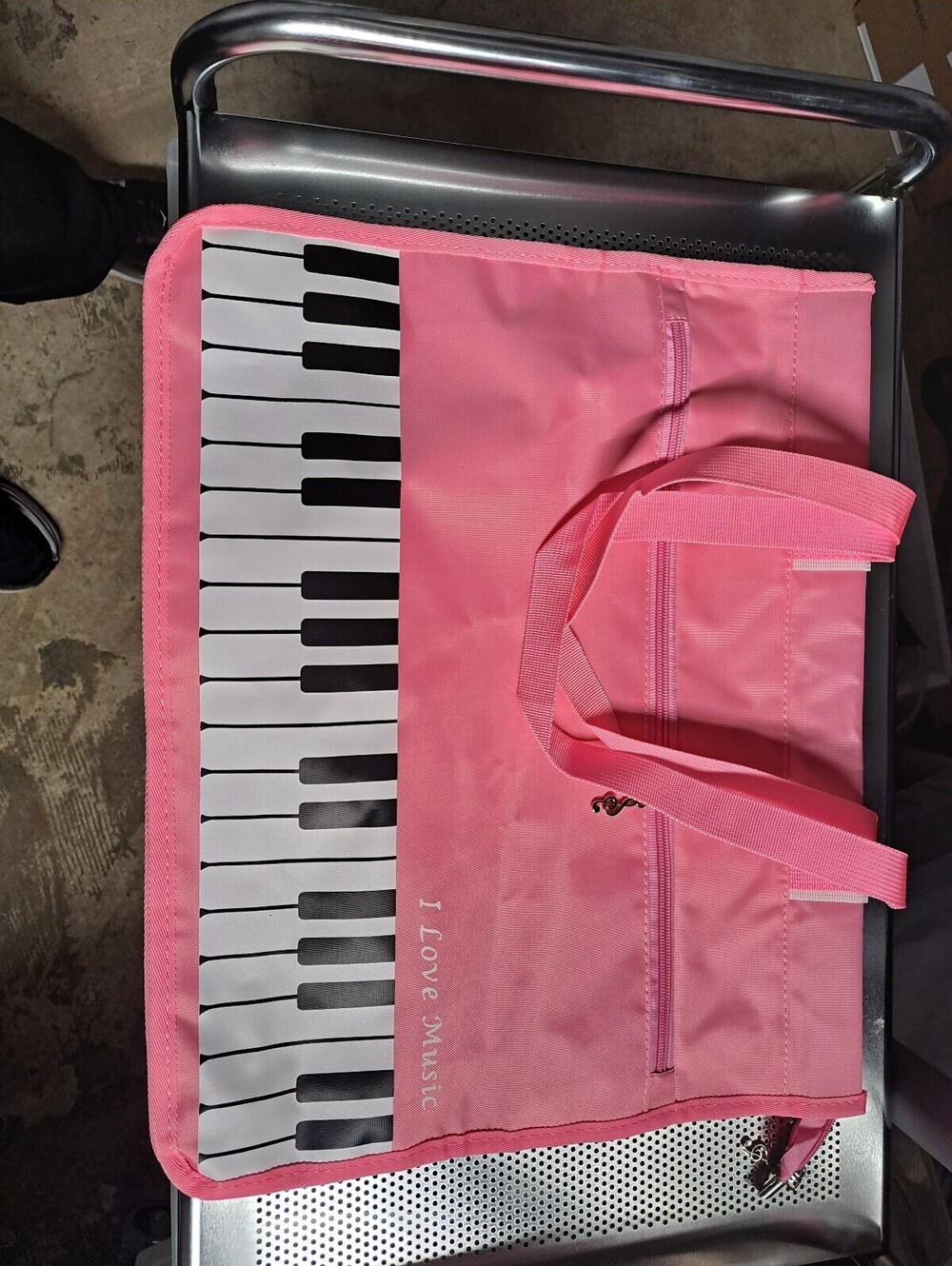 Pink Piano Keyboard Bag with Musical Note Zipper Pull - I Love Music Design